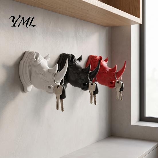 Wall Hanging Accessory Rhino Head Hook for Keys And Hats, Decorative Animal Coat Modern Home Decor Rack Entryway, Creative Key Holder, Versatile