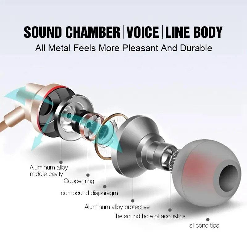 3.5MM Wired Metal Earphones HiFi Super Bass Stereo Music With HD Microphone Noise Cancel Headset In-Ear Earbuds