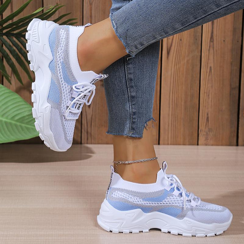 Fashion Fashion Mix Color Knitted Sneakers Women Breathable Mesh Platform Sneaker Shoes Woman Non Slip Thick Bottom Casual Walking Shoes
