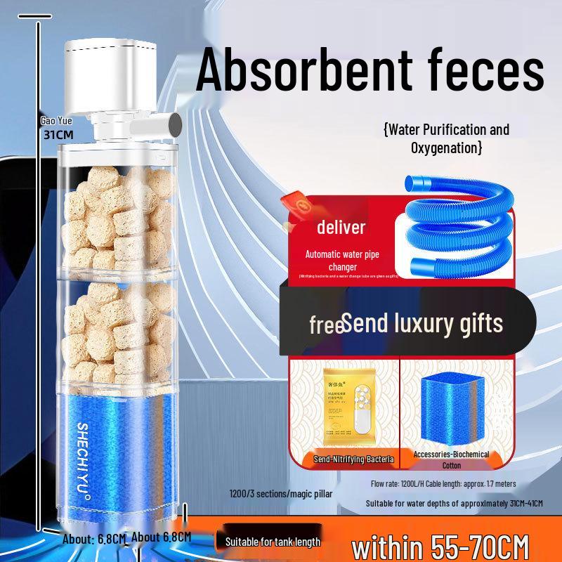 Silent Aquarium Filter: Submersible 3-in-1 Water Purifier, Circulator, and Oxygen Pump with Poop Suction Feature.