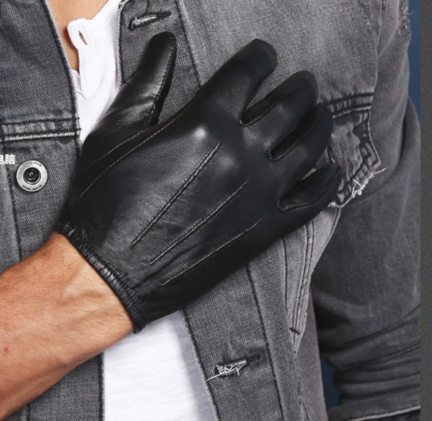 HIGHSHINE Men's Ultra Thin Unlined Soft Leather Short Gloves Black