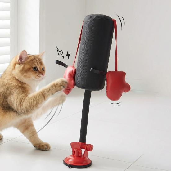 Indoor Cat Exercise Toy Punching Bag Toy, Interactive with Dangling Boxing Gloves, Toys Strong Suction Cup Base, Wobble for Kittens Cats Small Desktop