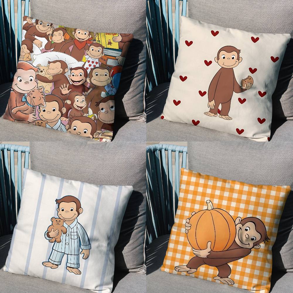 zoo Curious cute George Pillow Case Square DoubleSided Printing Short Plush Sofa Cushion Cover Bedroom Bedside Pillow