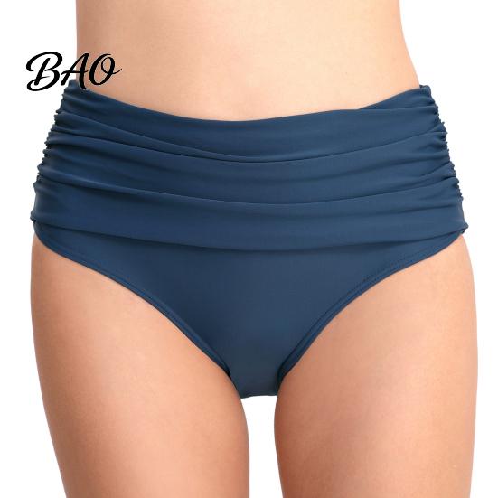 Tummy Control Bikini Bottoms High Waisted for Women, Swimming Retro Style Bottom Trunks, Flexible Fit Ruched Detailing Beach Shorts Swimwear