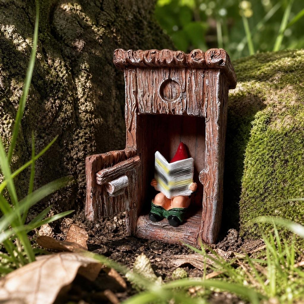 Resin Garden Gnome Statue - Funny Gnome Reading Newspaper in Restroom - Outdoor Yard Decoration