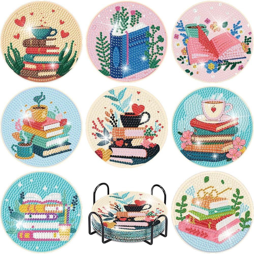 DIY Diamond Painting Point Diamond Coaster, Full Diamond Round Valentine's Day Thermal Insulation Mat, Diamond Painting Coaster