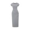 Wind Summer Round Neck Short-sleeved Dress Design Pleated Elastic Slim Sexy Hip-wrapped Knee Dress