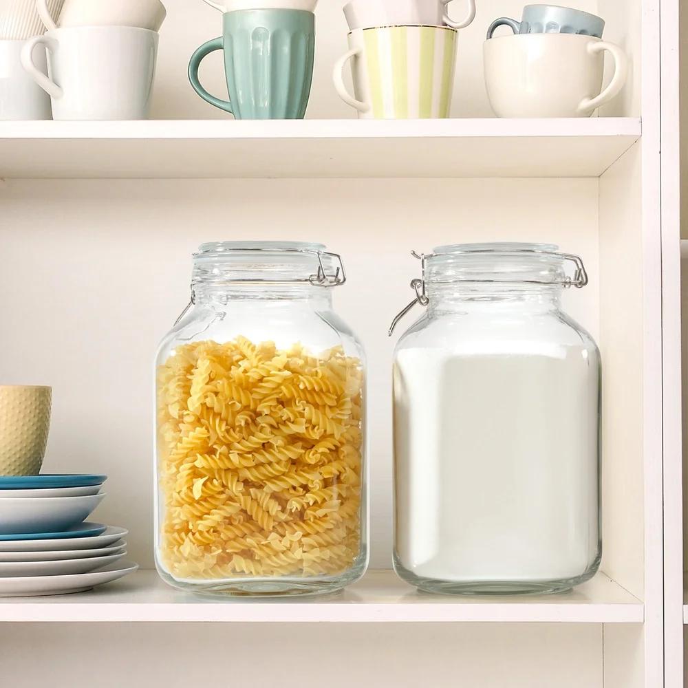 2 Pack Transparent Glass Storage Jars with Lid Wide Mouth Airtight Sealed Containers Cereal Rice Flour Coffee