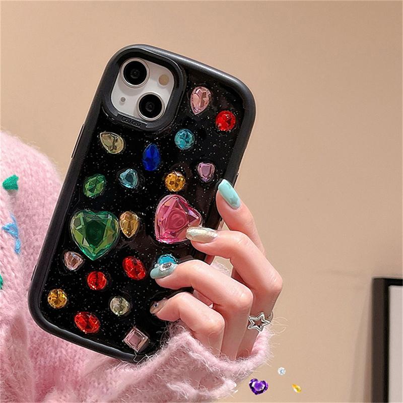 Coreeană Cute Love Heart Diamond Epoxy Glitter Husă pentru telefon pentru Iphone 14 13 12 11 Pro Max Y2k Gemstone Copertă moale rezistentă la șocuri