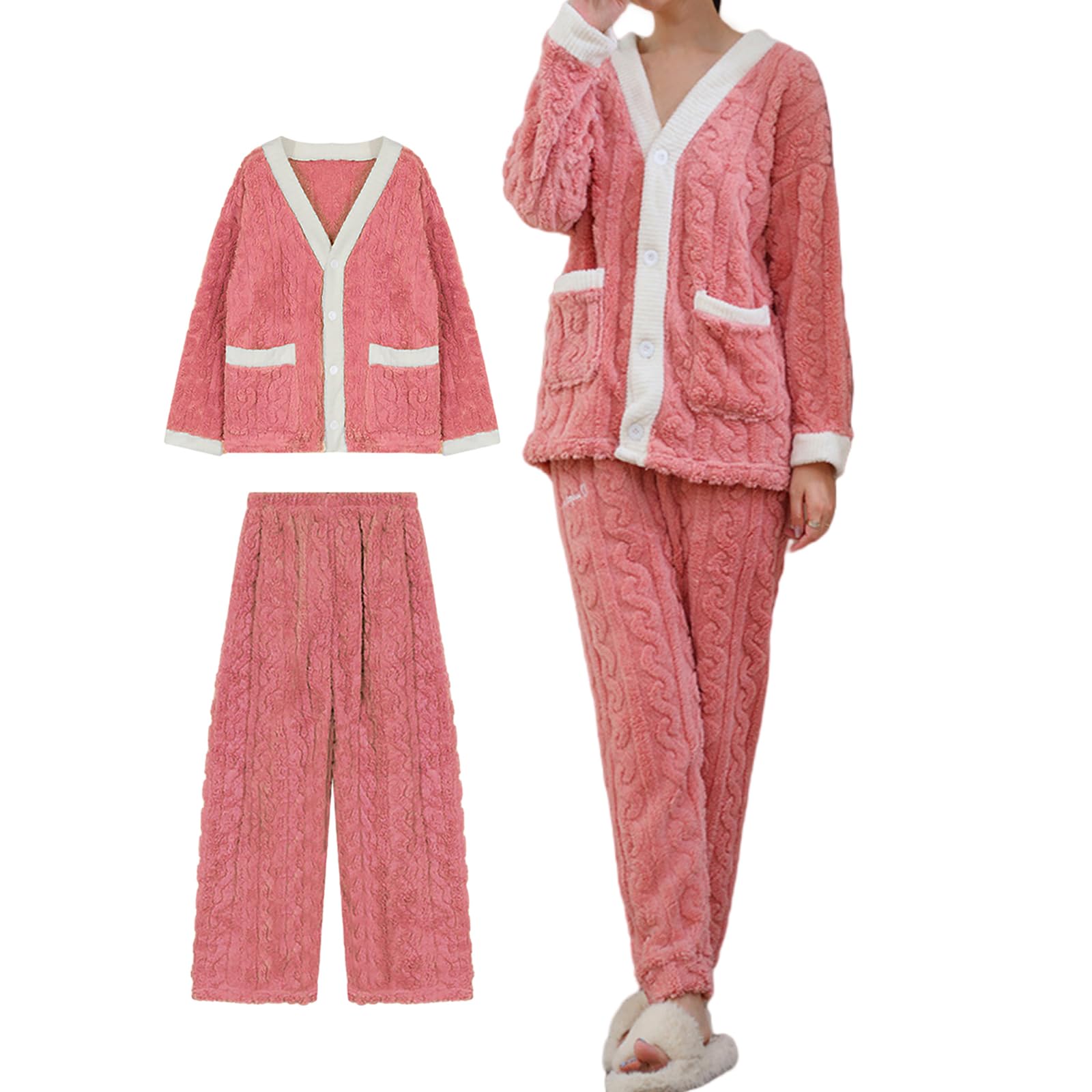 

Fluffy Long Sleeve Loungewear Solid Oversized Loose Open Elastic Fleece Cold Weather Korean Lazy [Guo.KK7] Women s Pajamas, Set, Color, Silhouette,