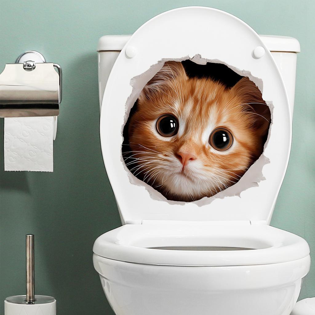 Naklejka na toaletę dla kota 3D Przebijająca ścianę Samoprzylepna Usuwalna do Łazienki Wystrój Domu