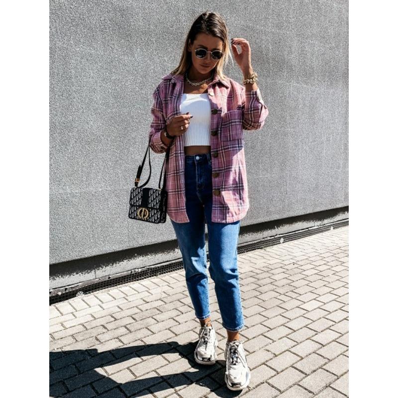 Autumn and Winter Loose Casual Retro Plaid Long Sleeved Shirt Jacket for Women