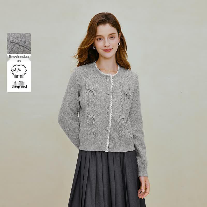 INMAN Women s French Lace Bow Knit Cardigan S