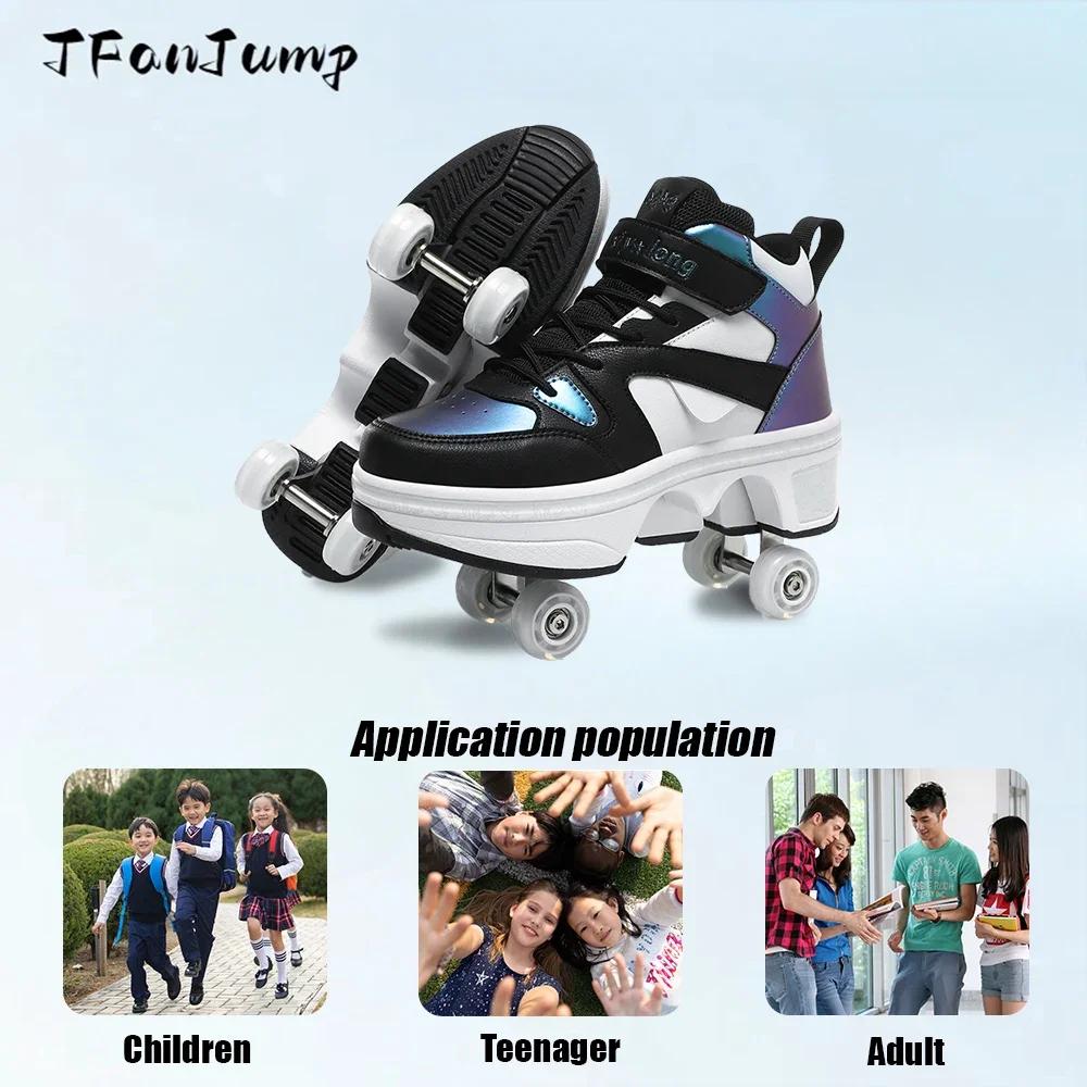 Scarpe da Pattinaggio a 4 Ruote Doppio Uso Pattini a Rotelle Doppia Fila Sneakers Casual da Uomo Donna Uomo Scarpe Sportive da Camminata Corsa