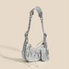 New Trendy Retro Armpit Bag, European and American Pleated Shoulder Bag, Crossbody Bag, Women's Bag, Rivet Tassel Half Moon