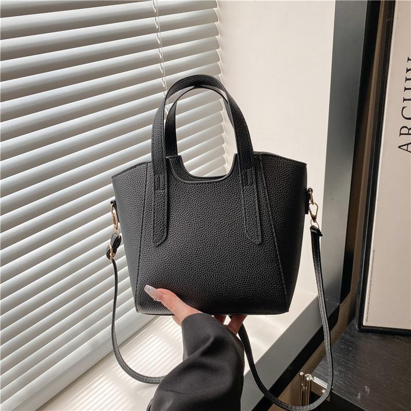 High Value Solid Color Bucket Tote Bag Simple Handbag New Simple Fashion Versatile Shoulder Messenger Commuter Bag