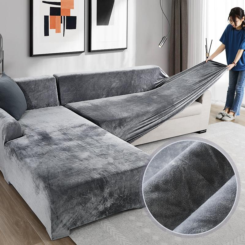 Cheap Thick Plush L Shaped Sofa Cover Living Room Corner Couch