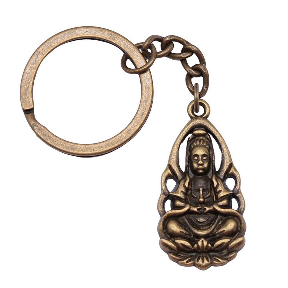 Buddha Statue Charm Keychain Buddhism Amulet Pendants Key Holder 28mm Ring