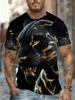 Men'S Printed Short Sleeve T-Shirt - Black And Golden Roaring Tiger Design, Polyester Breathable Comfortable Casual Top Men'S Stylish Casual