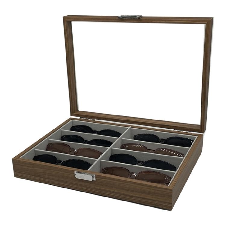 Stylish Wood Sunglasses Showcase With 8 Individual Compartments Protective Felt Interior And Clear Cover 1