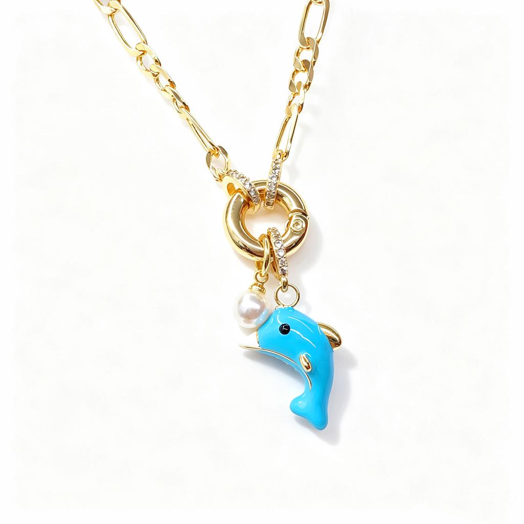 Figaro Chain Enamel Art Dolphin Animal Necklace Temperament for Women Girls Holiday Lock Bone Chain Choker Quality High Jewelry