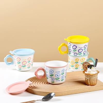 Mädchen Blume Kleines Geschenk Blumen Niedliche Keramiktasse mit Deckel Hochwertige Haushalts-Wassertasse Kleine frische Tasse