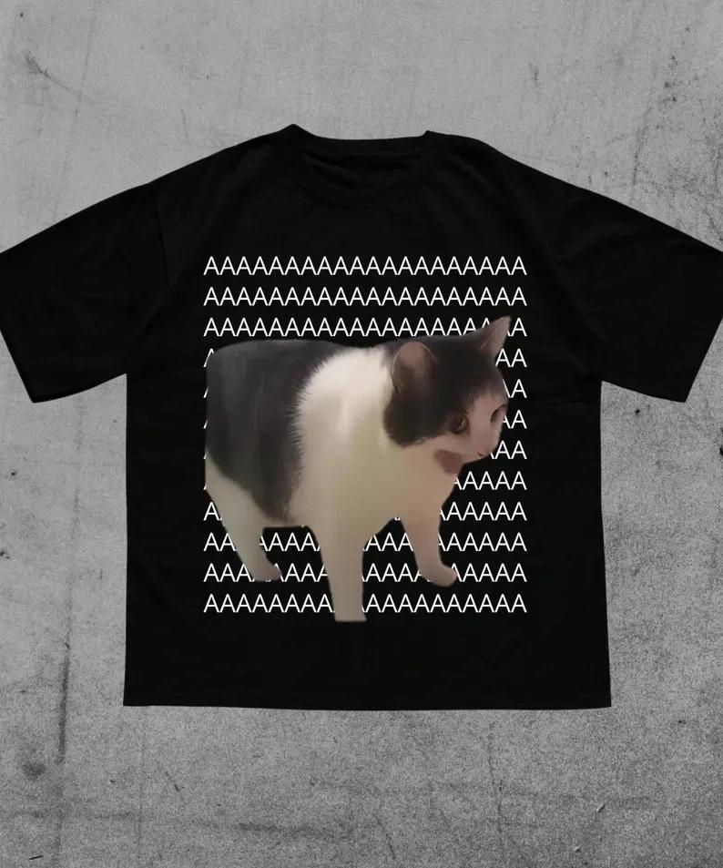 Screaming Cat Meme Shirt Funny Internet Meme Silly Cat Graphic Tee L