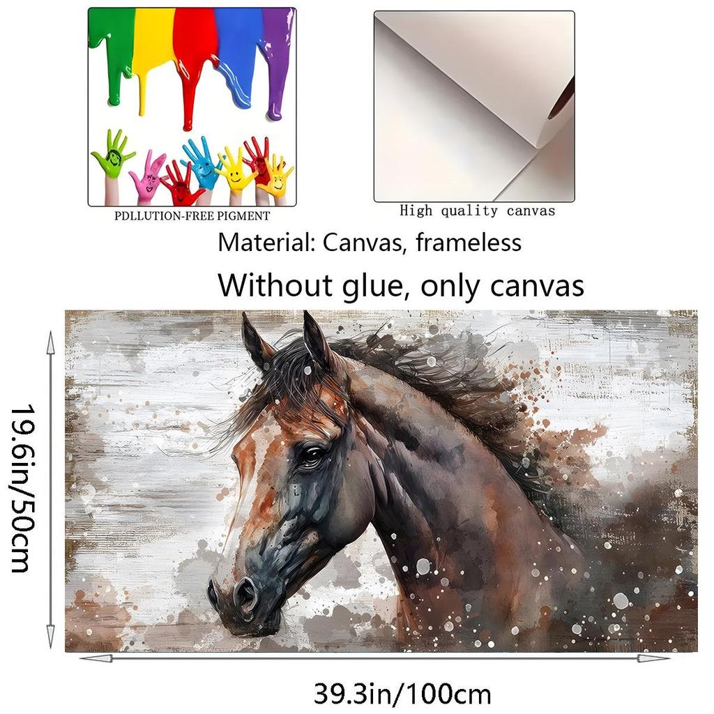 Large Fashion Horse Canvas Mural - Brown Horse Portrait Wall Decor for Living Room or Bedroom