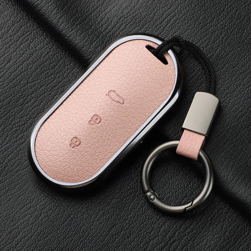 Aluminum Alloy Goatskin Car Key Case Cover For Huawei Aito M5 M7 Car Key Case Protect Fob