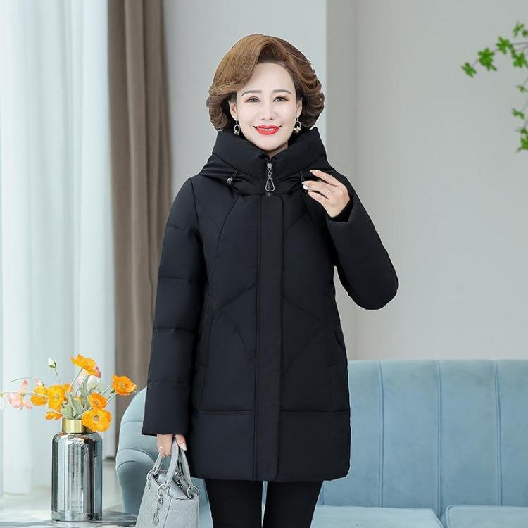 Nova Moda Inverno Jaqueta de Penas Mãe Feminina Comprimento Médio Jaqueta Espessa para Mulheres de Meia-idade e Idosas