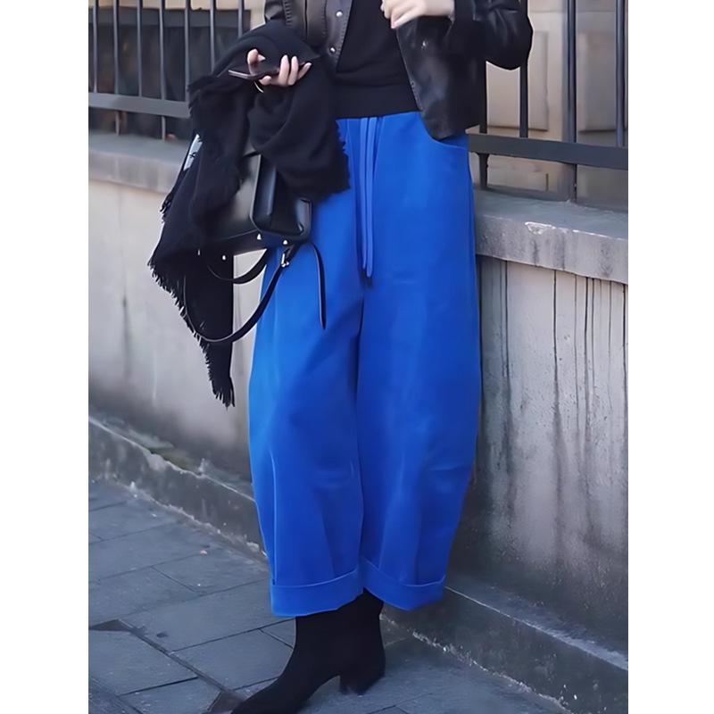

Women s Blue Corduroy Casual Pants: Autumn French High-End Fashion, Loose Fit, Trendy Petite Style M синий
