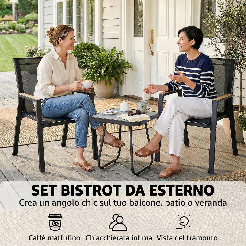 3-Piece Outdoor Bistro Set, Small Table with Adjustable Feet