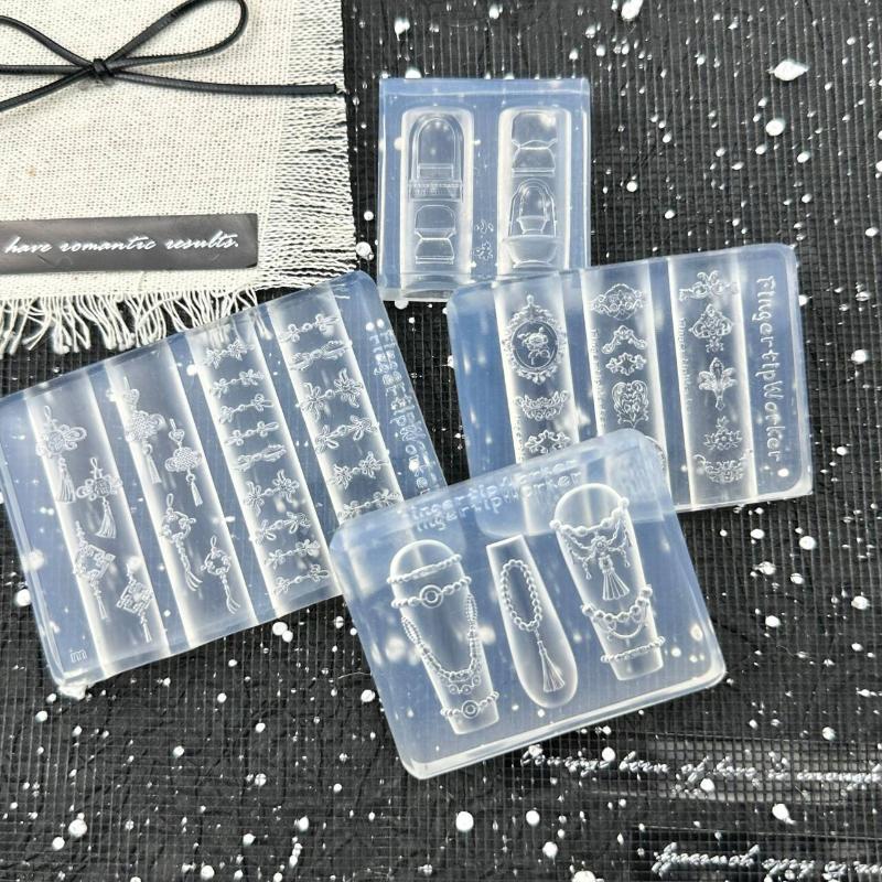 3D Retro Chinese Knot Silicone Nail Carving Mold Sweet Flower Nail Templates Diy Nail Art Decoration Manicure Design Tools