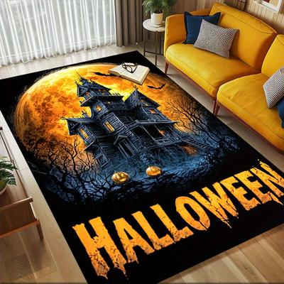 1pc Halloween Haunted House Themed Rug for Home Decor, Non-slip Office Carpet, Chair Mat, Outdoor Mat, Christmas and Halloween Gifts-0731063