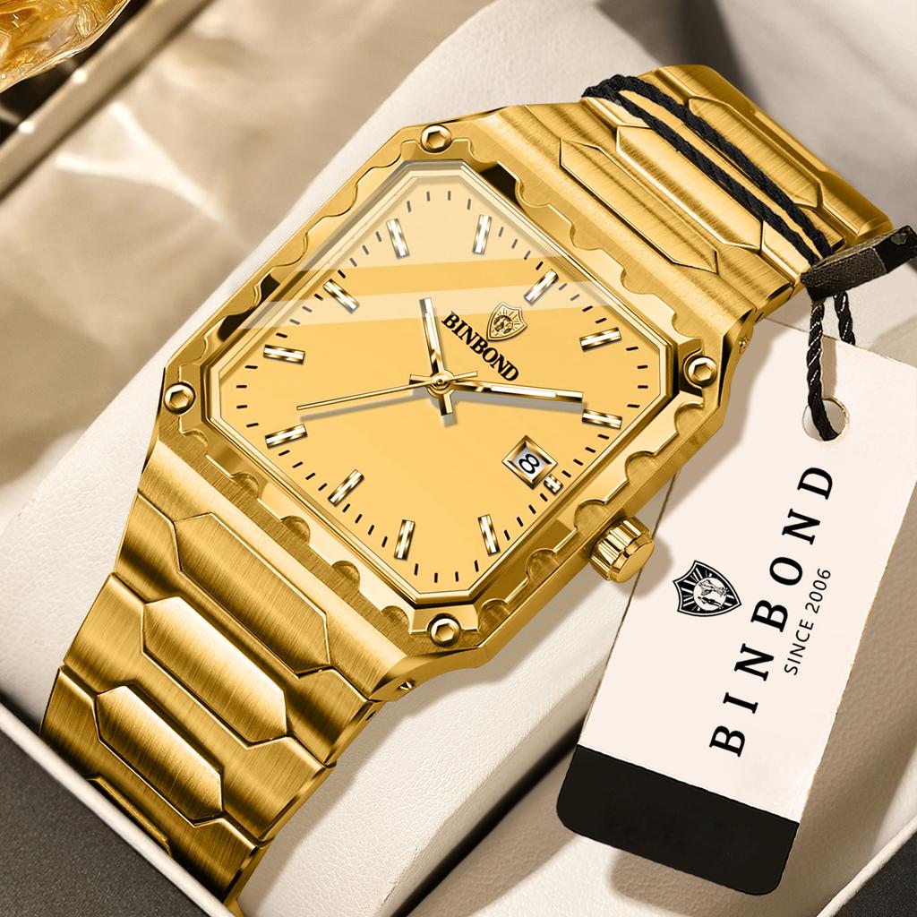 BINBOND Men's Luxury Quartz Watch Durable Accurate Luminous Waterproof Auto Date Business Fashion Wristwatch
