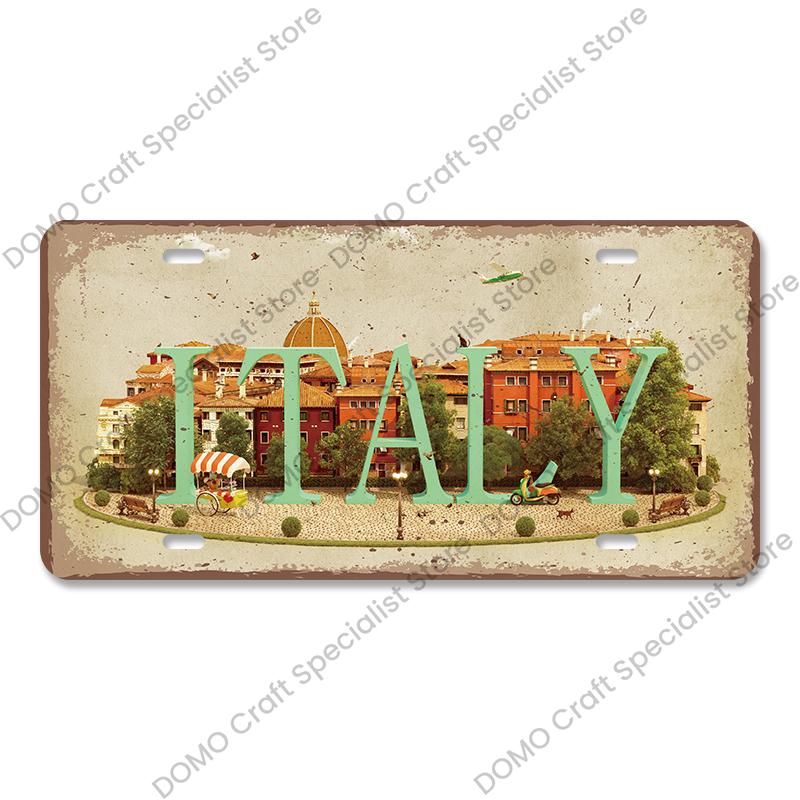 Nasjonalt landemerke Plakat Bilskilt Retro Frankrike New York Australia Metallblikkskilt Veggdekor Garasje Bilklubb