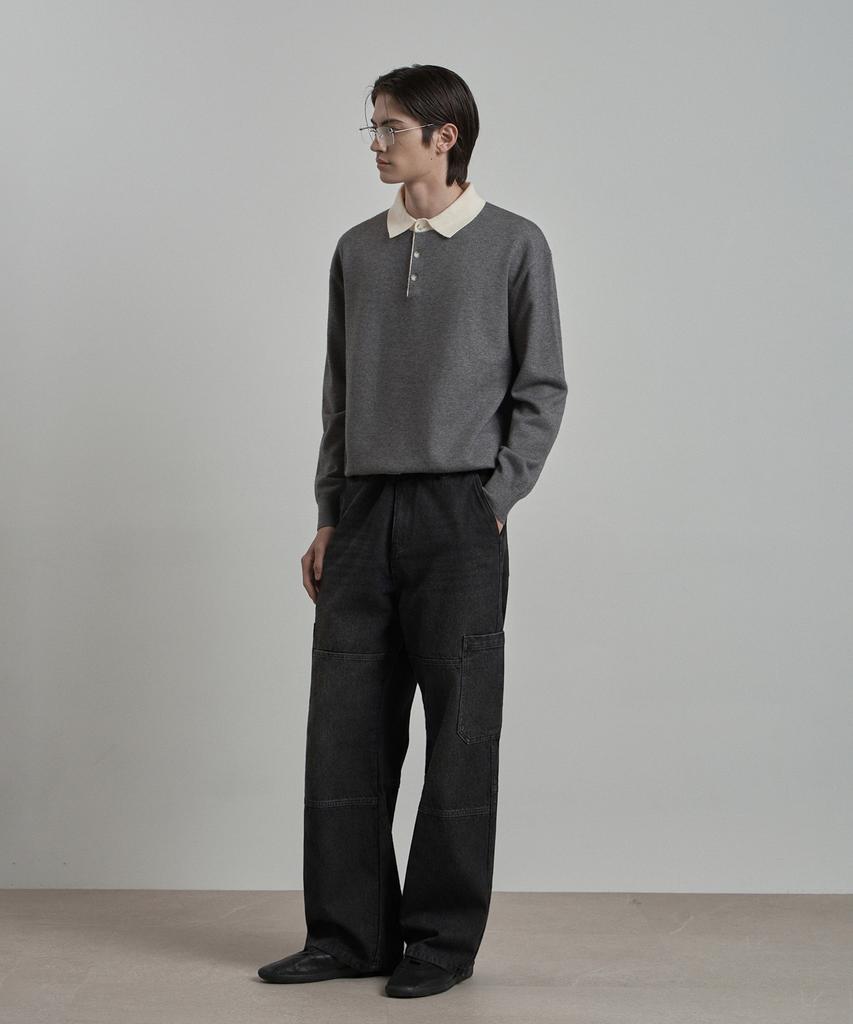 WORK ON BODY OFF Par Semi-Overfit Two-Tone Collar Knit [Gray]