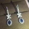 Royal Blue Zircon Oval Earrings Fashionable High-End Design Accessories for Banquets Personalized Simple Zircon