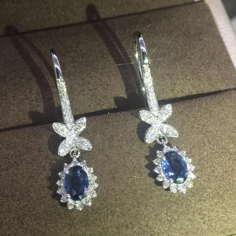 Royal Blue Zircon Oval Earrings Fashionable High-End Design Accessories for Banquets Personalized Simple Zircon