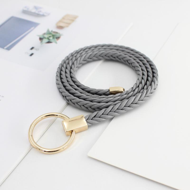 Women'S Woven Thin Belt Dress With Decorative Retro Ring Knotted Waist Chain