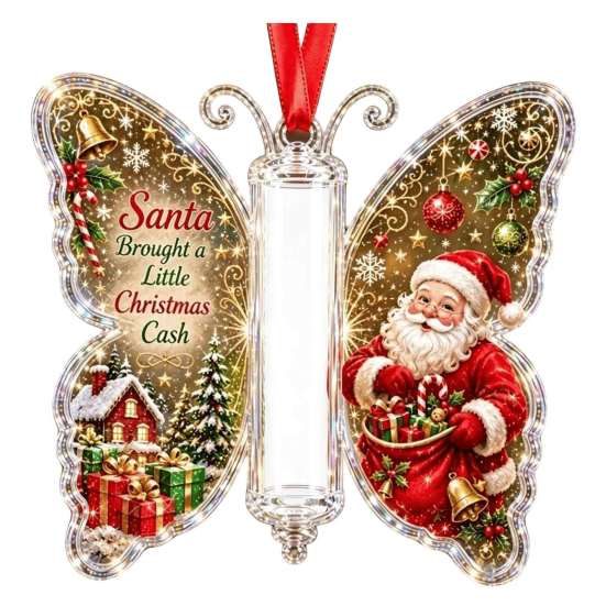 Weihnachtsbaum-Hänge-Dekoration Bargeld-Geschenk-Schmuckstück, Acryl-Schmetterling Geldhalter mit Eingebaut?in Ornament für durchsichtiges Fach, Weihnachtsbaum,
