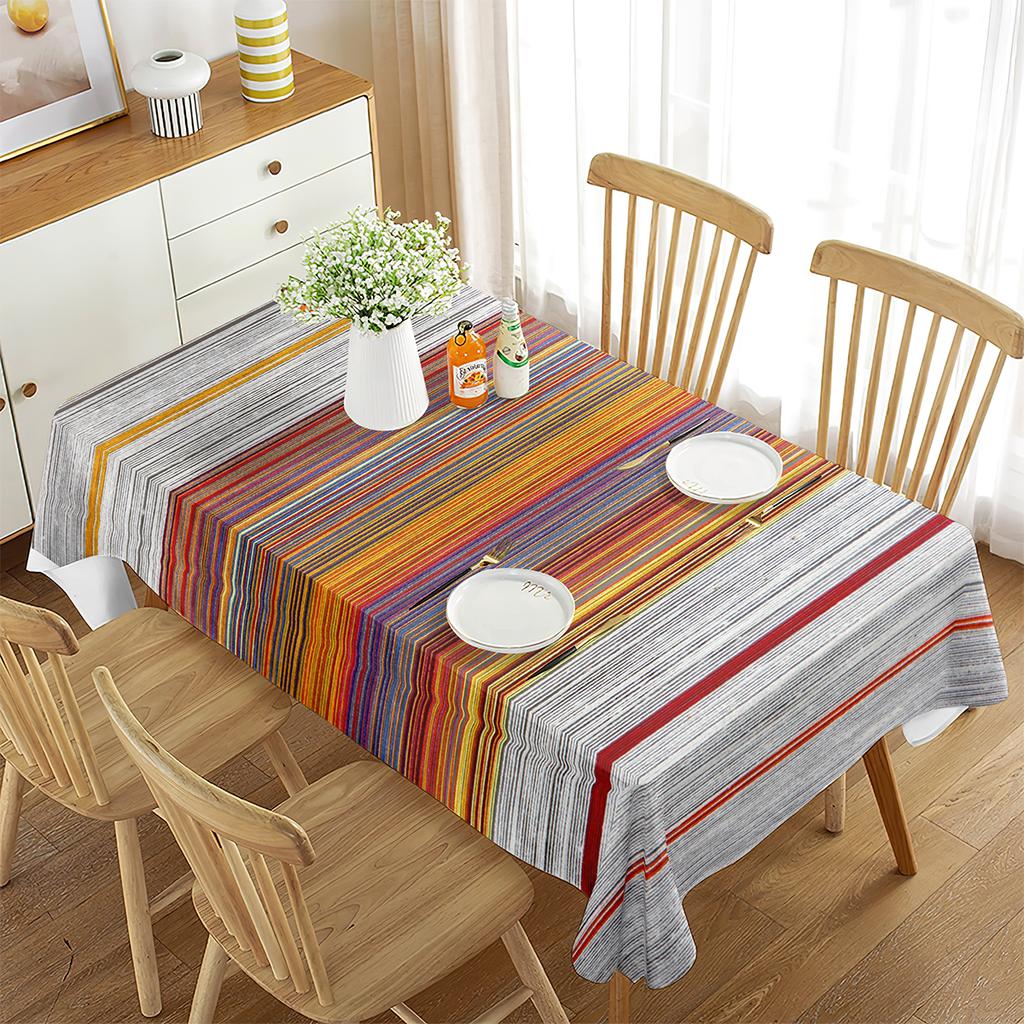 Striped Tablecloth for Rectangle Tables, Abstract Geometric Stripe Polyester Geometric Table Cloth for Kitchen Dining Room