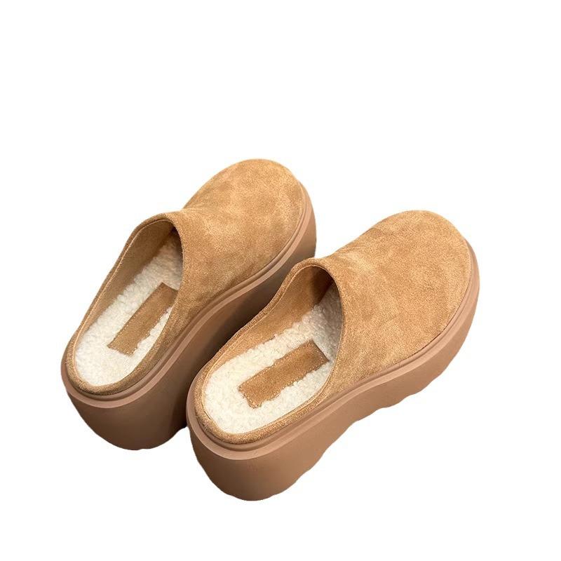 Thick-soled bag head half slippers women's outer wear half a bag of Boken shoes 2025 new autumn and winter velvet super fire women's shoes half drag