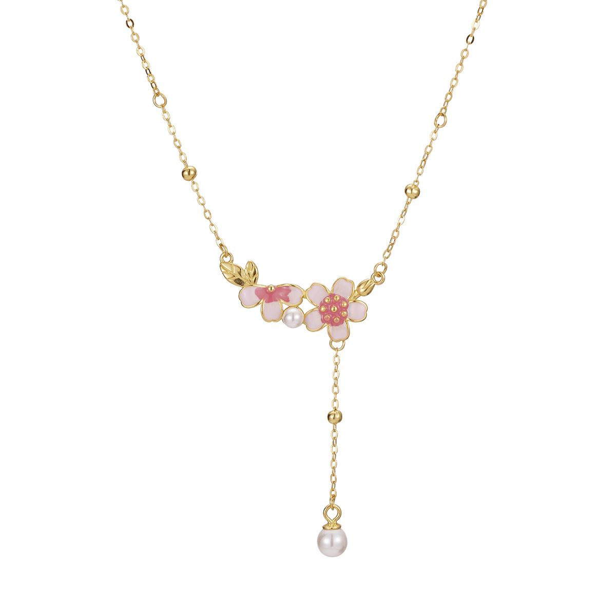 

S925 стерлингового серебра Новое ожерелье Peach Blossom Land Женское эмалированное эпоксидное ожерелье Peach Blossom с подвеской Sweet Flower God Clavicle Chain 925 silver