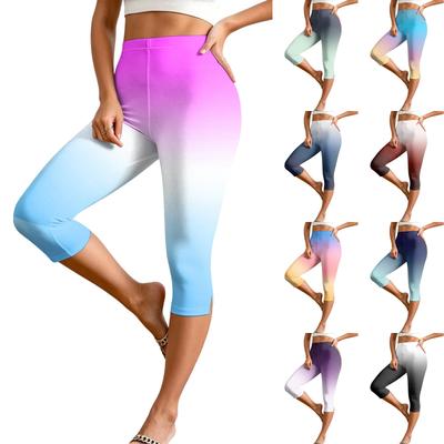 Women's Elastic Waist Casual Capri Pants Slim Fit Split Hem Stretchy Lightweight Bottoms for Daily Wear and Exercise