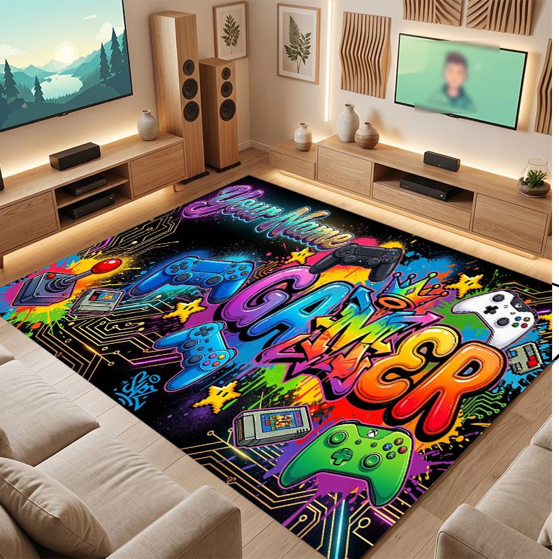 Decorative Artwork Theme Crystal Velvet Floor Rug Personalized Custom Name Text Warm Carpet Home Decoration