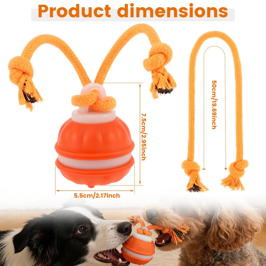 Interactive Dog Toy 3 Modes Automatic Rolling Moving Dog Toy with Rope Multi-role Rechargeable Squeaky Dog Ball Toy Pet Supplies