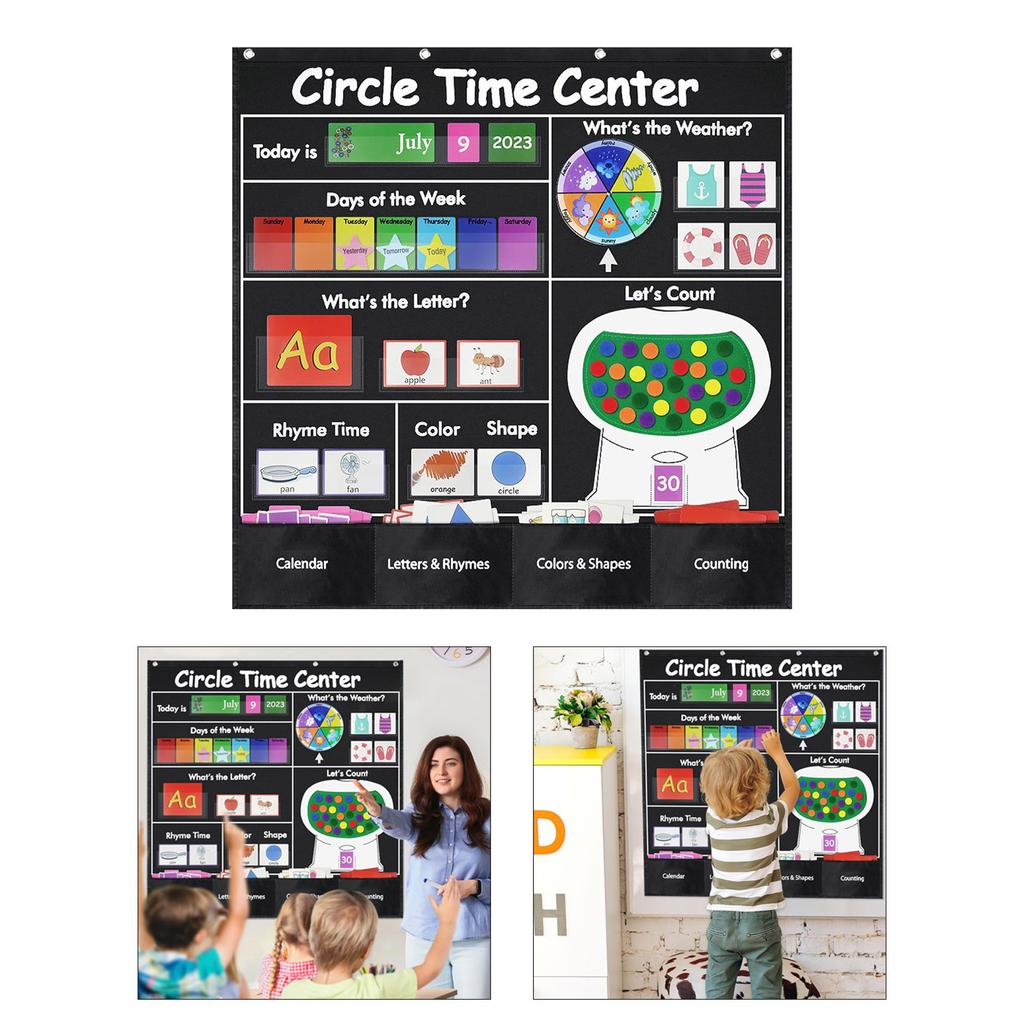 Educational Circle Time Center Pocket Chart Learning Weather Letter Number Calendar Pocket Chart for Classroom Wall