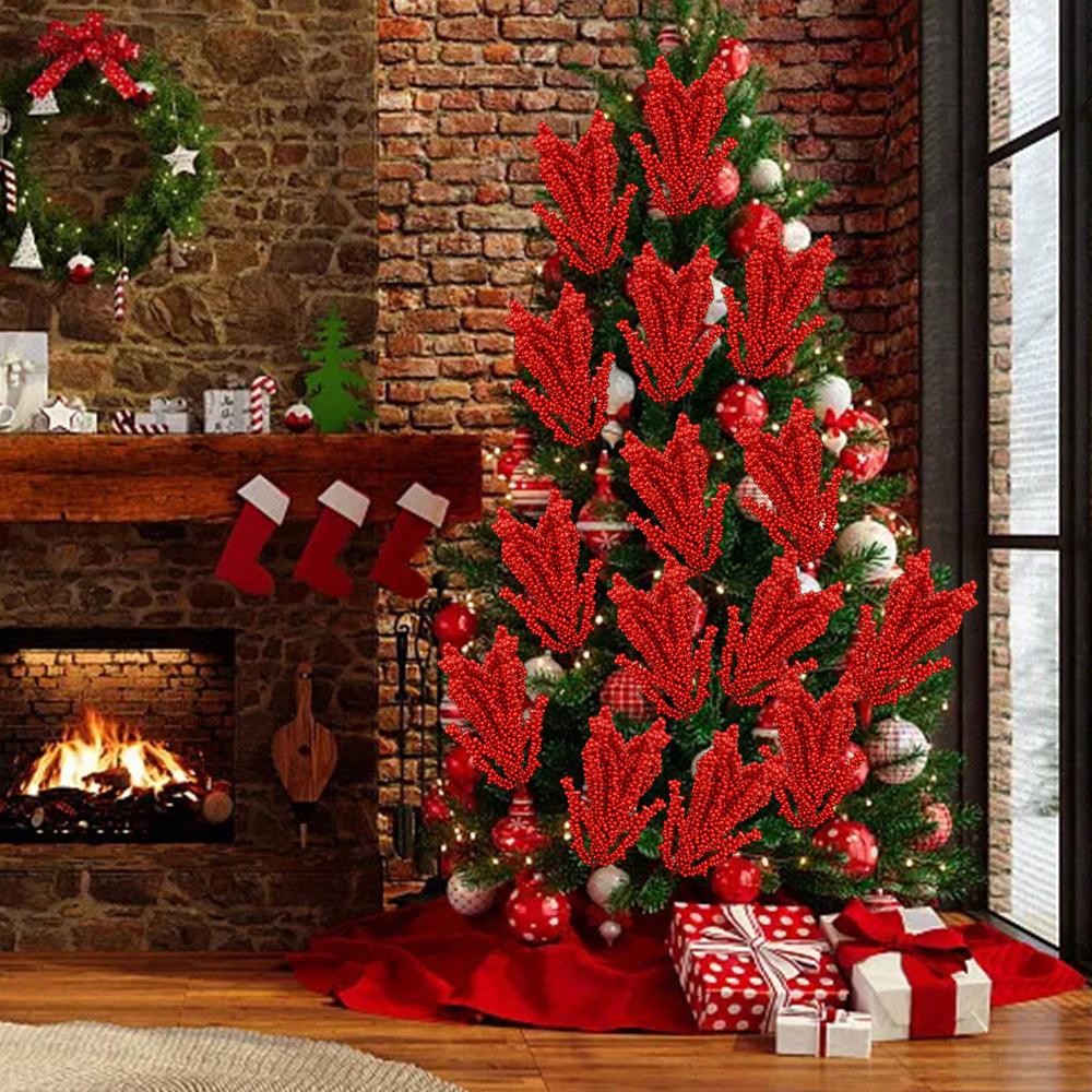 Neuer Weihnachts-Rotbeeren-Zweig Künstliche Stechpalmenbeeren Staubgefäße Blumenkranz für Weihnachtsbaumschmuck Neujahrsparty Heimdekoration