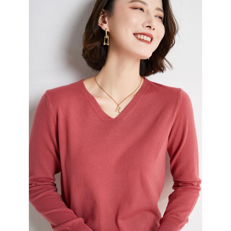 Women's Early Autumn V-Neck Long-Sleeve Loose Pullover Sweater